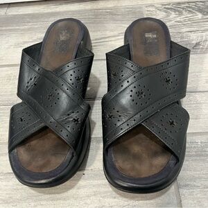 Dansko Black Leather Slide Sandals Mules Perforated Pattern EU Size 42 US 12